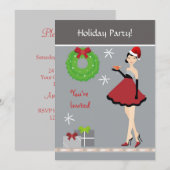 クリスマスパーティーの女の子の招待状 招待状 (正面/裏面)