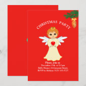 クリスマスパーティーの小さな天使が赤い招待状に 招待状 (正面/裏面)