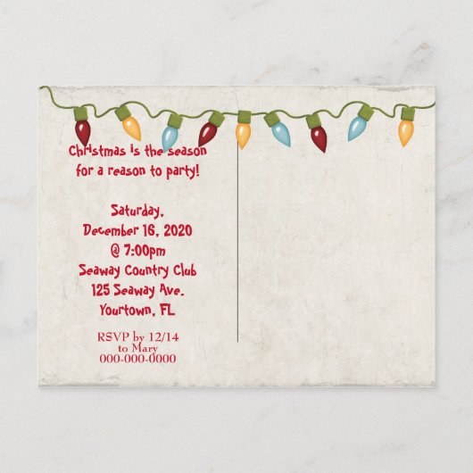 クリスマスパーティーの帽子をかぶったビーチ 案内ポストカード (裏面)