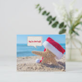 クリスマスパーティーの帽子をかぶったビーチ 案内ポストカード (スタンド正面)