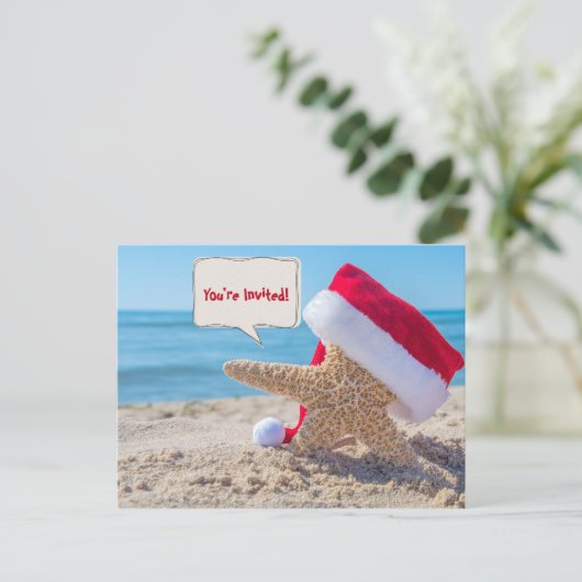 クリスマスパーティーの帽子をかぶったビーチ 案内ポストカード (スタンド正面)