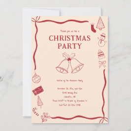 クリスマスパーティーの手描きホリデーレッドコケット 招待状