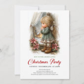 クリスマスパーティーの招待状 かわいい女の子のクリスマス 招待状 (正面)