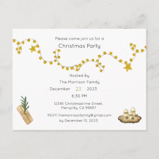 クリスマスパーティーの招待状, クリスマスのお誘い シーズンポストカード (正面)