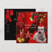 クリスマスパーティーの招待状 クリスマスの犬の帽子 招待状 (正面/裏面)