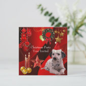 クリスマスパーティーの招待状 クリスマスの犬の帽子 招待状 (スタンド正面)
