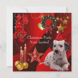 クリスマスパーティーの招待状 クリスマスの犬の帽子 招待状