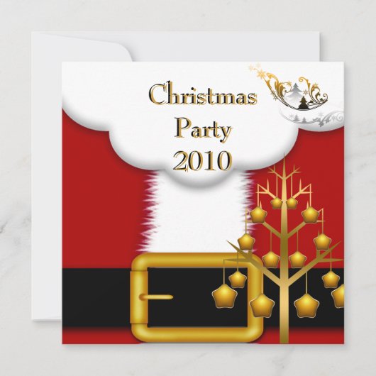 クリスマスパーティーの招待状 サンタコスチューム 赤 クリスマス 招待状 (正面)