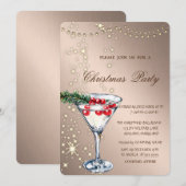 クリスマスパーティーの招待状　スパークル　ライト　ローズゴールド 招待状 (正面/裏面)