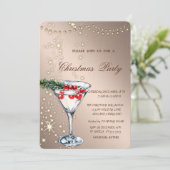 クリスマスパーティーの招待状　スパークル　ライト　ローズゴールド 招待状 (スタンド正面)
