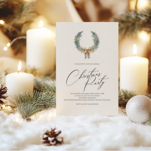 クリスマスパーティーの招待状（フェスティブなリース付き） シーズンカード