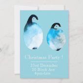 クリスマスパーティーの招待状 ペンギンのウィズミカルな水彩画 クリスマスツリーのオリジナル水彩画 招待状 (正面)