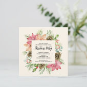 クリスマスパーティーの招待状（ポインセチアと松のデザイン） (スタンド正面)