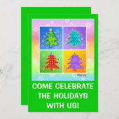 クリスマスパーティーの招待状 - ポップアートクリスマスツリー 招待状 (正面/裏面)
