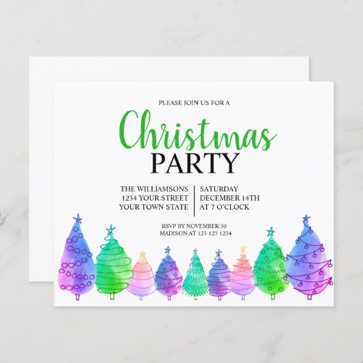 クリスマスパーティーの招待状（予算に優しい） (正面/裏面)