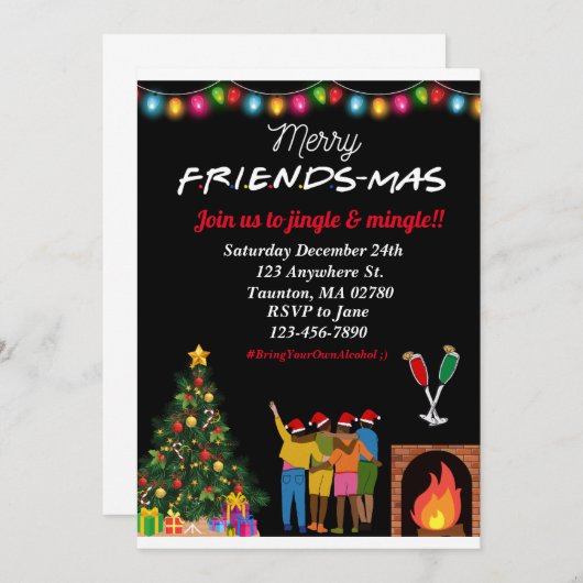 クリスマスパーティーの招待状！楽しい、かわいい 招待状 (正面/裏面)