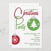 クリスマスパーティーの招待状 - 赤と緑のオーナメント 招待状 (正面/裏面)