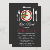 クリスマスパーティーの招待状 Eat Drink & Be Merry 招待状 (正面/裏面)