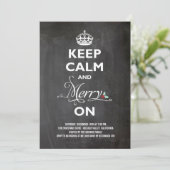 クリスマスパーティーの招待状 Keep Calm Merry On 黒板風デザイン 招待状 (スタンド正面)