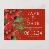 クリスマスパーティーの日付を保存ポインセチア赤 案内ポストカード (正面)