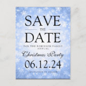 クリスマスパーティーの日付を冬の青で保存 案内ポストカード (正面)