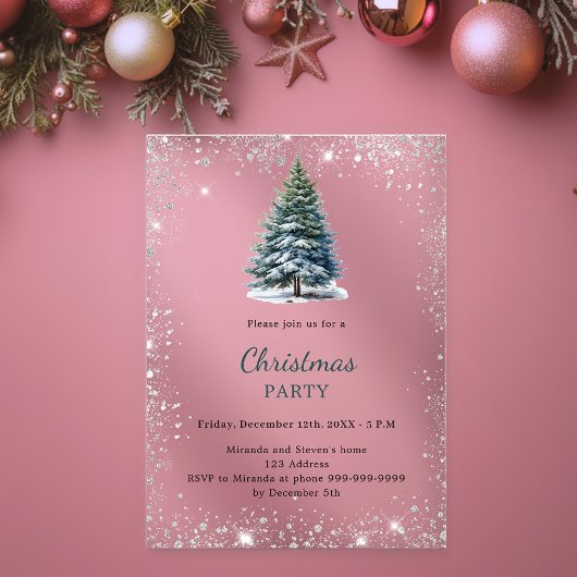 クリスマスパーティーの木の雪の手が霜で描かれた アクリル招待状