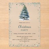 クリスマスパーティーの木の雪の緑の手が霜で引いた アクリル招待状 (正面)