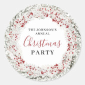 クリスマスパーティーの水彩画の花輪 ラウンドシール (正面)