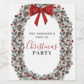 クリスマスパーティーの水彩画の花輪 ワインラベル (シングルラベル)