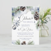 クリスマスパーティーの水色の雪の松 招待状 (スタンド正面)