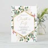 クリスマスパーティーの緑の金ゴールド赤いホリーエレガント 招待状 (スタンド正面)