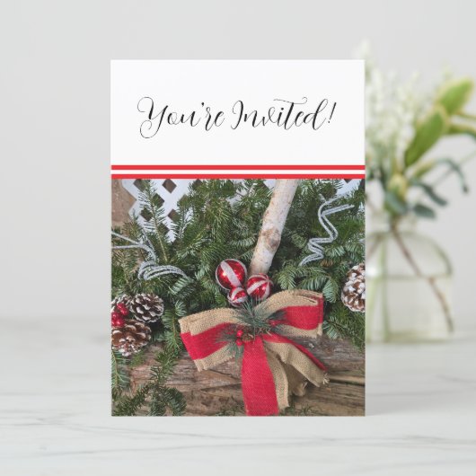 クリスマスパーティーの装飾に最適なエバーグリーンの松の枝 シーズンカード (スタンド正面)