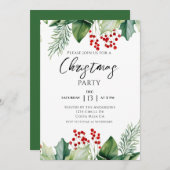 クリスマスパーティーの赤いグリーン 招待状 (正面/裏面)