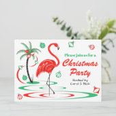 クリスマスパーティーの赤いフラミンゴの風景 招待状 (スタンド正面)