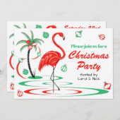 クリスマスパーティーの赤いフラミンゴの風景 招待状 (正面/裏面)