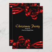 クリスマスパーティーの赤いリボン　エレガントでスタイリッシュ 招待状 (正面/裏面)