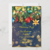 クリスマスパーティーの赤と金の青と緑の飾り 星 招待状 (裏面)
