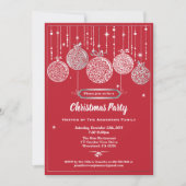 クリスマスパーティーの赤と銀のオーナメント交換 招待状 (正面)