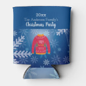 クリスマスパーティーの醜いセーター赤い青い雪片 缶クーラー (正面)