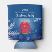 クリスマスパーティーの醜いセーター赤い青い雪片 缶クーラー (裏面)