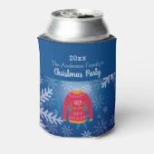 クリスマスパーティーの醜いセーター赤い青い雪片 缶クーラー (缶裏面)