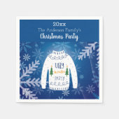 クリスマスパーティーの醜いセーター青い雪の結晶ホワイト スタンダードカクテルナプキン (正面)