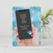 クリスマスパーティーの雪の結晶のテキストメッセージ 招待状 (スタンド正面)