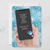 クリスマスパーティーの雪の結晶のテキストメッセージ 招待状 (正面)