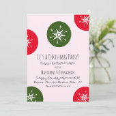 クリスマスパーティーの雪の結晶ピンク赤ドット 招待状 (スタンド正面)