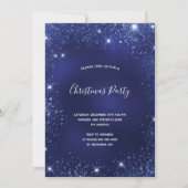 クリスマスパーティーの青いグリッターの輝き 招待状 (正面)