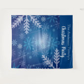 クリスマスパーティーの青い雪の結晶の写真用背景 タペストリー (正面(横))