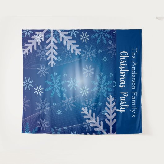 クリスマスパーティーの青い雪の結晶の写真用背景 タペストリー (正面(横))