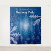 クリスマスパーティーの青い雪の結晶の写真用背景 タペストリー (正面)