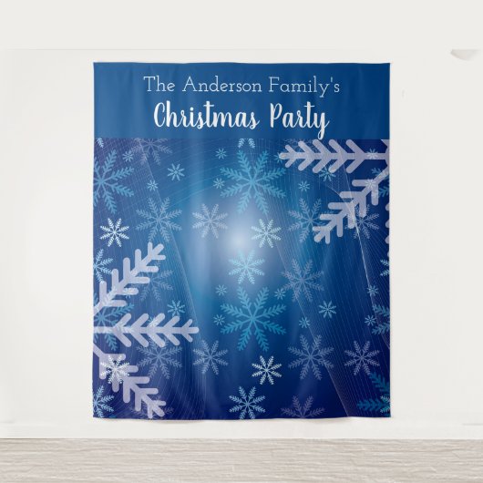 クリスマスパーティーの青い雪の結晶の写真用背景 タペストリー (正面)